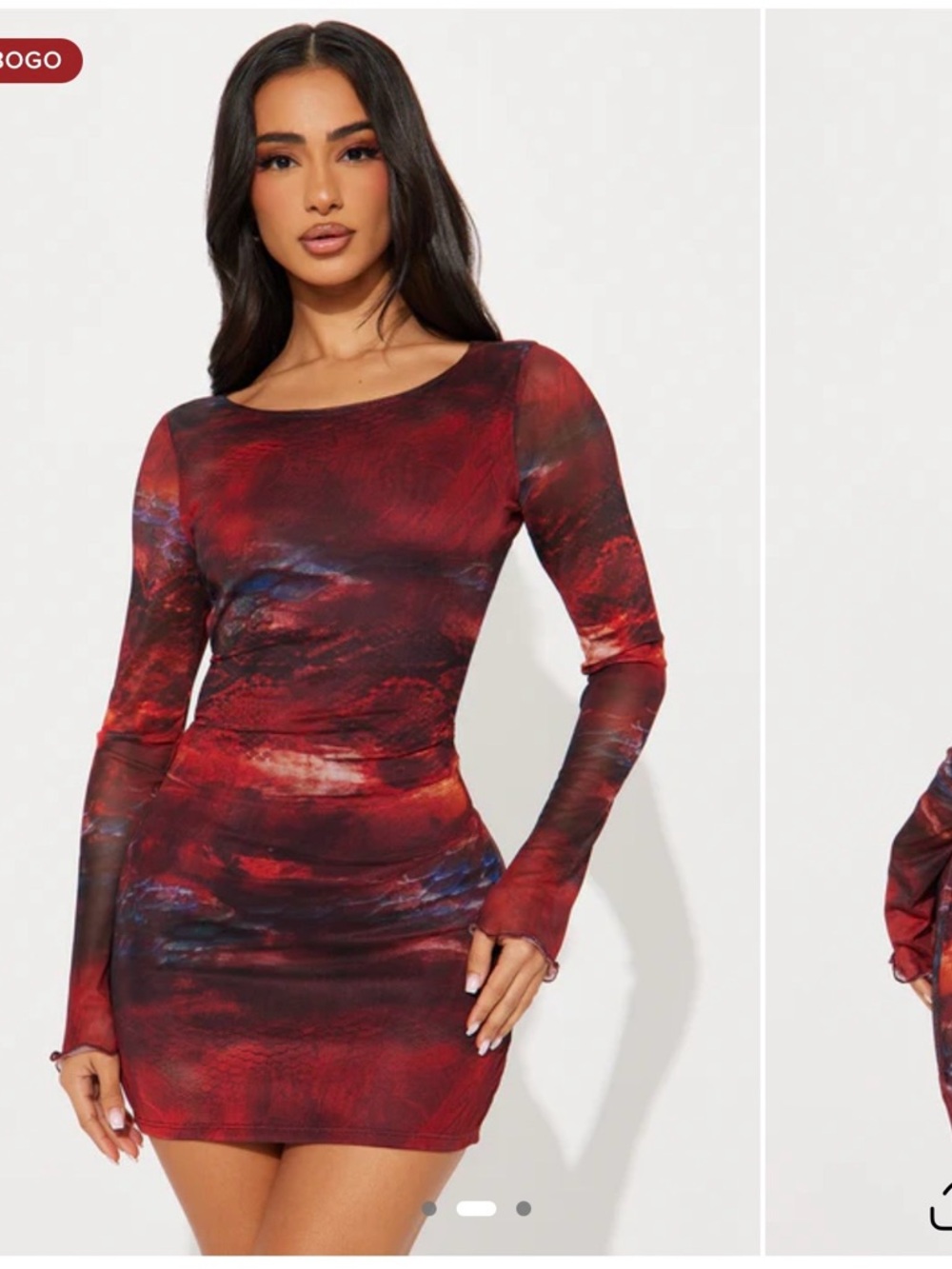 Fashion Nova Red & Black Abstract Long-Sleeve Bodycon Dress